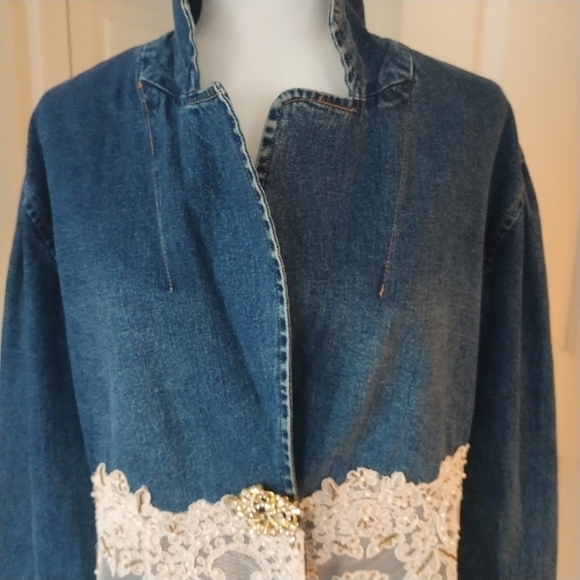 Berek Embellished Lace Pearls & Sequins Denim Jacket plus size 1XL - Picture 9 of 12